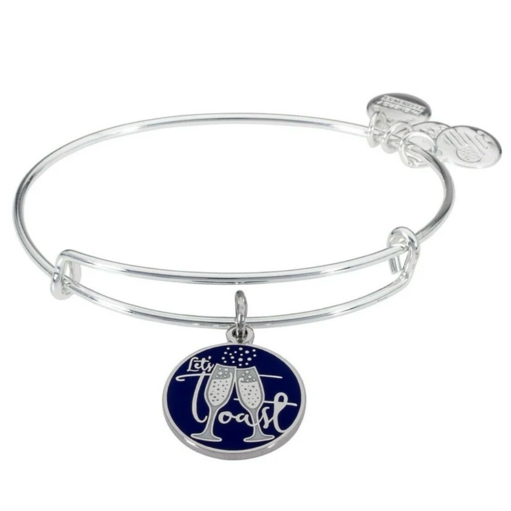 Alex And Ani Let's Toast Charm Bangle Shiny‎ Silver Finish Bracelet NWOT